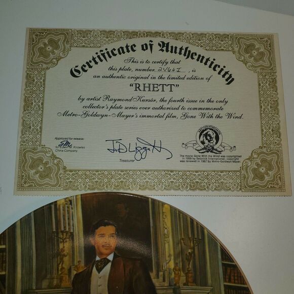 Rhett Plate Gone with the Wind Limited Edition Raymond Kursir with Certificate - Picture 3 of 3